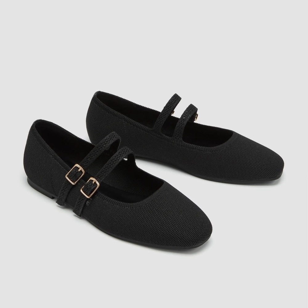 CIDER BLACK DOUBLE STRAP KNITTED MARY JANE FLATS, size 7